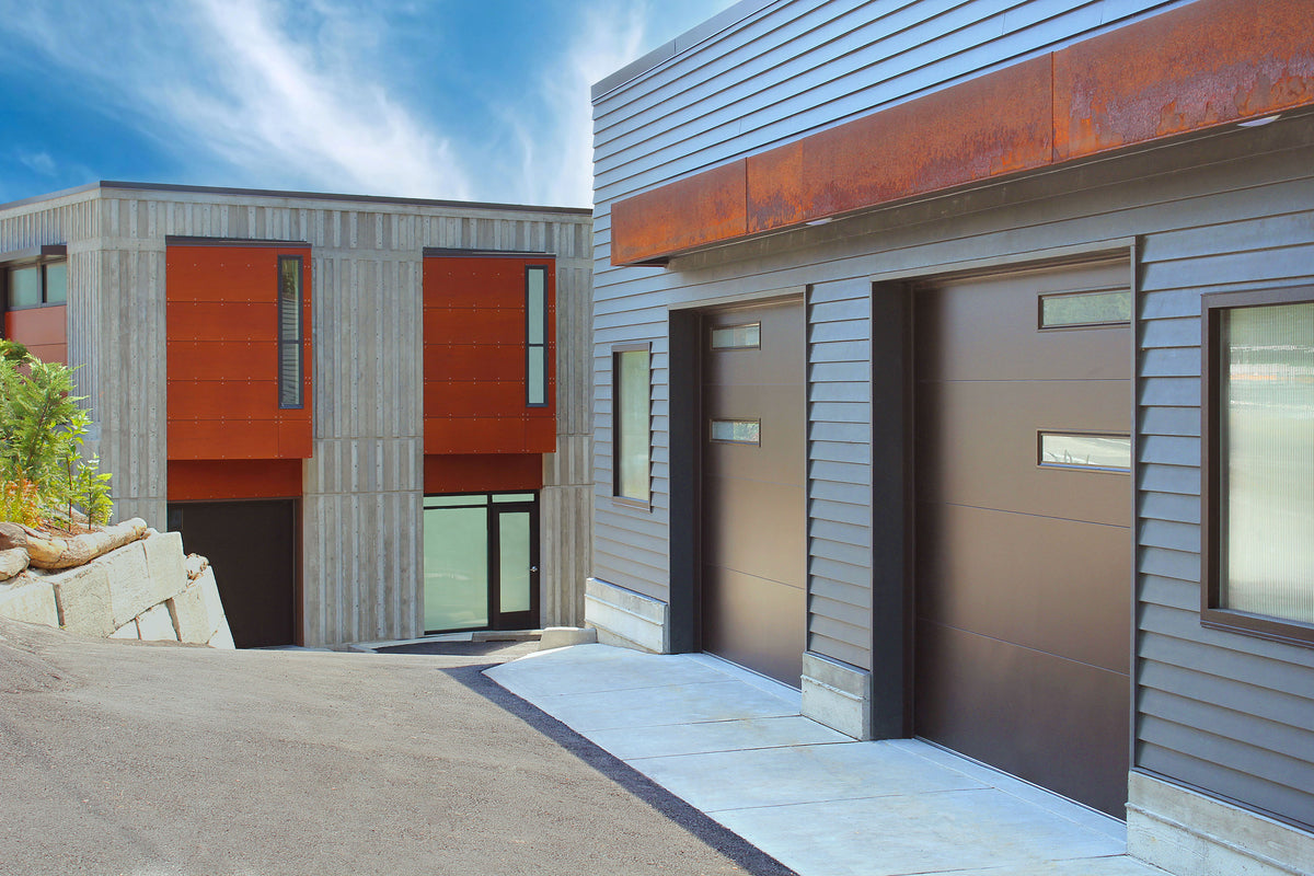 Black satin flush contemporary garage door
