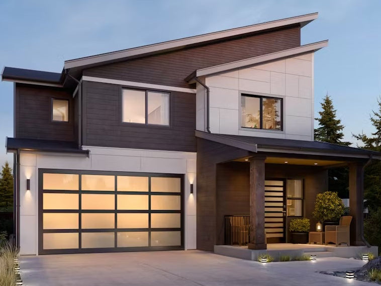 Architectural garage door finish coordinated with the exterior palette