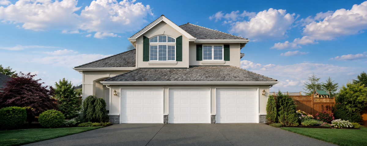 Traditional garage doors coordinated with a residential exterior